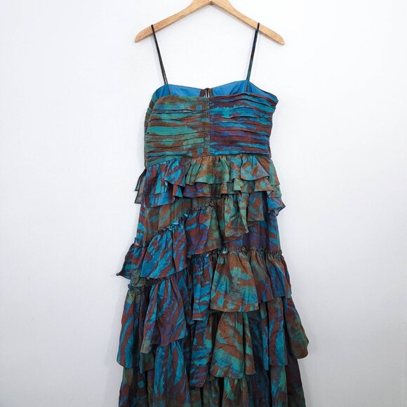 Ulla Johnson Zenat Tiered Asymmetric Ruffle Silk Gown in Emerald 12 - Picture 6 of 10